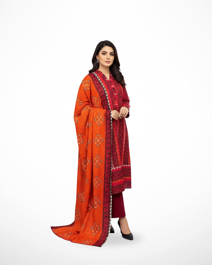 Cherry Dusk – 3PC Unstitched Lawn & Khaddar Suit (Rageela Collection)