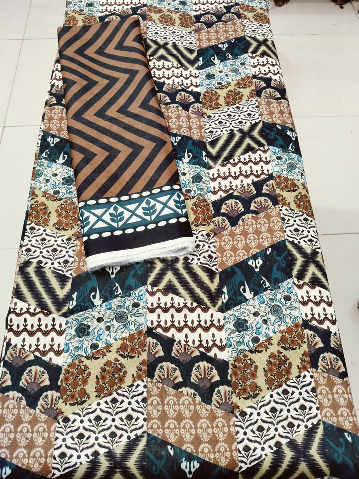 Coffee Glow – 3PC Unstitched Lawn Suit (Sapphire Vol 2)