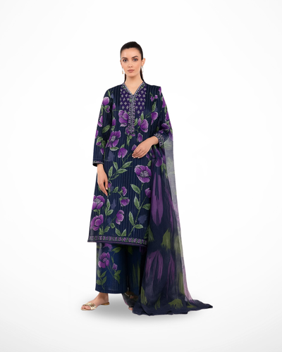 Cobalt Bloom – 3PC Unstitched Lawn Suit (Sapphire Vol 2)
