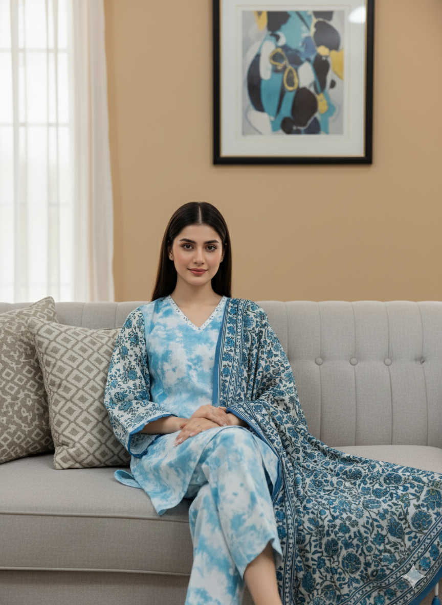 Frozen Aura – 3PC Unstitched Lawn Suit (Sapphire Vol 2)
