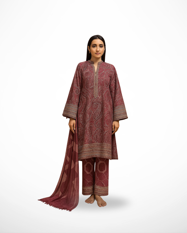 Maroon Majesty – 3PC Unstitched Lawn Suit (Sapphire Vol 1)
