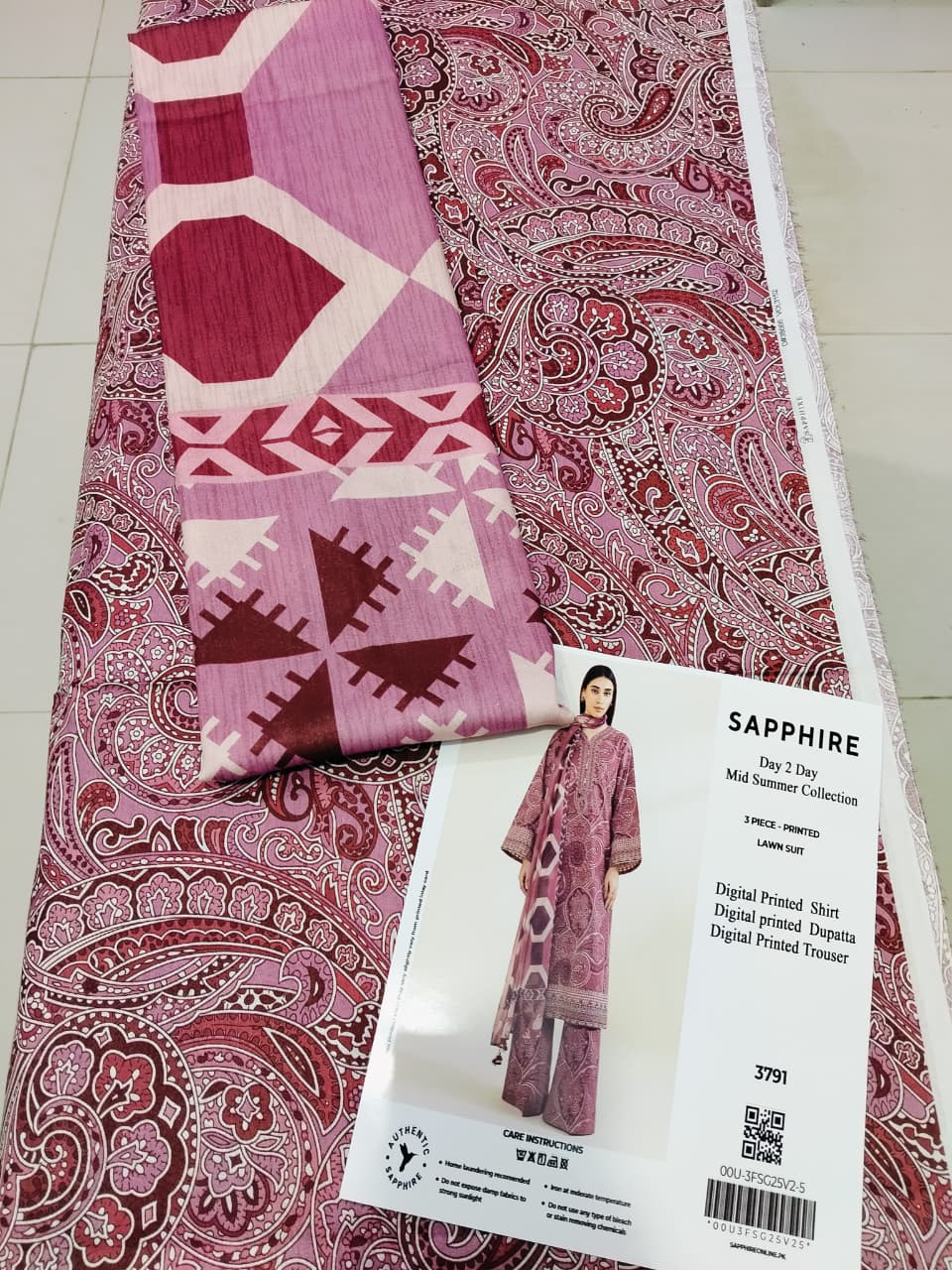 Maroon Majesty – 3PC Unstitched Lawn Suit (Sapphire Vol 1)